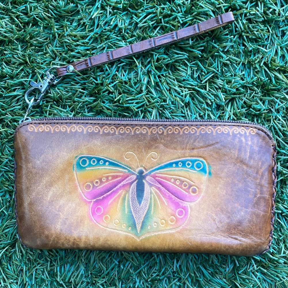 Tooled Leather Butterfly Wristlet